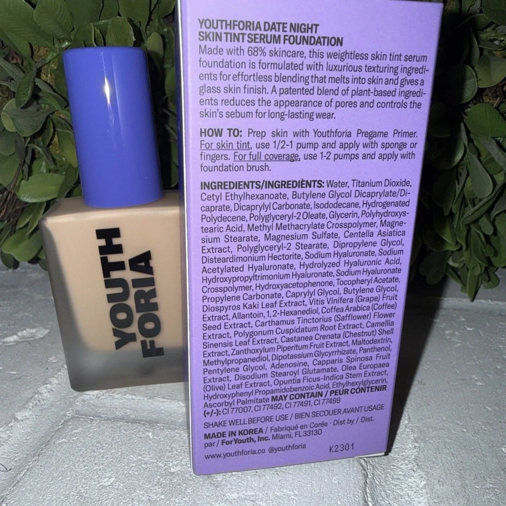 Date Night by Youthforia, 1.18 oz Skin Tint Serum Foundation Lt To Lt Medium 245